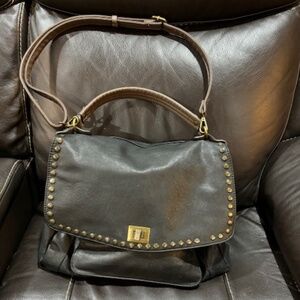 Black & Brown Leather shoulder/handle Satchel Bag- NICE!